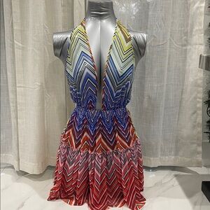 Missoni Mare tiered striped mesh halterneck mini dress